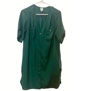 A New York Forest Green Button Front Shirt Dress Short Sleeve Small